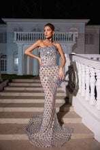 Load image into Gallery viewer, Sean Strapless Rhinestone Mesh Maxi Dress
