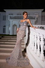 Load image into Gallery viewer, Sean Strapless Rhinestone Mesh Maxi Dress
