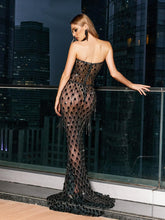 Load image into Gallery viewer, Seaol Strapless Rhinestone Fringe Mesh Dress
