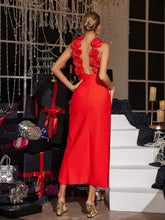 Load image into Gallery viewer, Selket Halterneck Flower Split Bandage Dress
