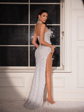 Load image into Gallery viewer, Sem Pearl Embellished Asymmetric Sequin Dress
