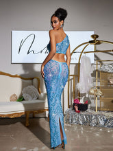 Load image into Gallery viewer, Shalow One Shoulder Cutout Rhinestone Maxi Dress
