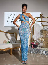 Load image into Gallery viewer, Shalow One Shoulder Cutout Rhinestone Maxi Dress
