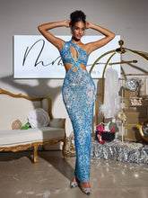 Load image into Gallery viewer, Shalow One Shoulder Cutout Rhinestone Maxi Dress
