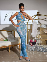Load image into Gallery viewer, Shalow One Shoulder Cutout Rhinestone Maxi Dress
