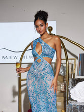 Load image into Gallery viewer, Shalow One Shoulder Cutout Rhinestone Maxi Dress
