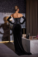 Load image into Gallery viewer, Shane Strapless Acrylic Velvet Maxi Dress
