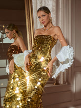 Load image into Gallery viewer, Sharrie Strapless Sequin Maxi Dress With Shrug
