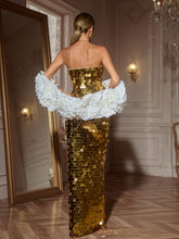Load image into Gallery viewer, Sharrie Strapless Sequin Maxi Dress With Shrug
