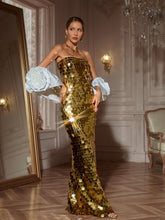 Load image into Gallery viewer, Sharrie Strapless Sequin Maxi Dress With Shrug
