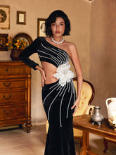 Load image into Gallery viewer, Sheyla Pearl Flower Velvet Maxi Dress
