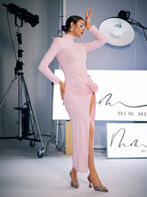 Load image into Gallery viewer, Shiphrah Long Sleeve Flower Split Midi Dress
