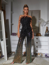 Load image into Gallery viewer, Shiva Ombre Feather Sequin Jumpsuit

