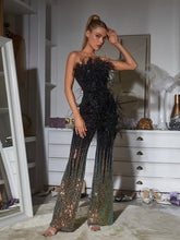 Load image into Gallery viewer, Shiva Ombre Feather Sequin Jumpsuit
