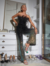 Load image into Gallery viewer, Shiva Ombre Feather Sequin Jumpsuit
