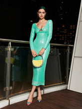 Load image into Gallery viewer, Sian Long Sleeve Sequin Cutout Midi Dress In Teal
