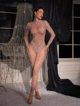 Load image into Gallery viewer, Sibe Rhinestone Pearl Embellished Mesh Jumpsuit
