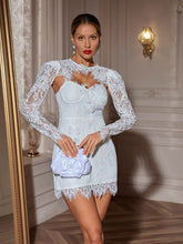 Load image into Gallery viewer, Skoupá Lace Pearl Bow Mini Dress
