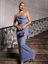 Load image into Gallery viewer, Solomon Strapless Flower Mesh Maxi Dress
