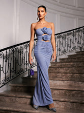 Load image into Gallery viewer, Solomon Strapless Flower Mesh Maxi Dress
