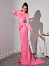 Load image into Gallery viewer, Solvi Long Sleeve Flower Split Maxi Dress
