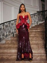 Load image into Gallery viewer, Soni Strapless Floral Sequin Maxi Dress
