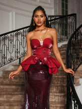 Load image into Gallery viewer, Soni Strapless Floral Sequin Maxi Dress
