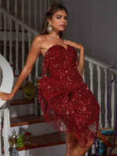Load image into Gallery viewer, Sophie Strapless Bow Sequin Mini Dress
