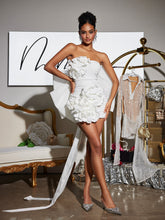 Load image into Gallery viewer, Sophrona Strapless Flower Bow Mini Dress
