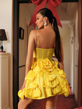 Load image into Gallery viewer, Stanski Spaghetti Flower Satin Mini Dress
