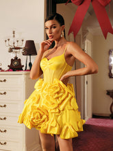 Load image into Gallery viewer, Stanski Spaghetti Flower Satin Mini Dress
