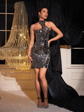 Load image into Gallery viewer, Starla Acrylic Embellished Mini Dress In Black

