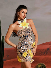 Load image into Gallery viewer, Starla Flower Acrylic Embellished Mini Dress
