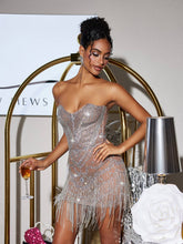 Load image into Gallery viewer, Stragaz Strapless Crystal Chain Fringe Mini Dress
