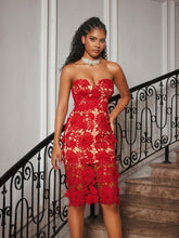 Load image into Gallery viewer, Achsa Strapless Flower Embroidered Midi Dress
