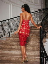 Load image into Gallery viewer, Achsa Strapless Flower Embroidered Midi Dress
