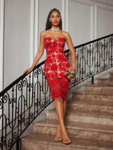 Load image into Gallery viewer, Achsa Strapless Flower Embroidered Midi Dress
