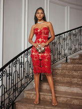 Load image into Gallery viewer, Achsa Strapless Flower Embroidered Midi Dress
