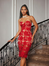 Load image into Gallery viewer, Achsa Strapless Flower Embroidered Midi Dress
