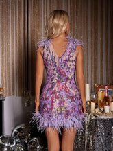Load image into Gallery viewer, Susie Sequin Feather Mini Dress
