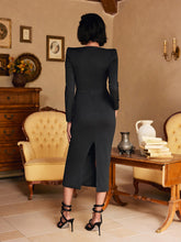 Load image into Gallery viewer, Sweetie Long Sleeve Patchwork Sequin Midi Dress In Black
