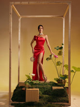 Load image into Gallery viewer, Taika Strapless Flower Satin Maxi Dress
