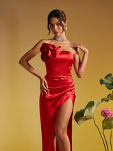 Load image into Gallery viewer, Taika Strapless Flower Satin Maxi Dress
