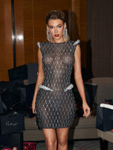 Load image into Gallery viewer, Tamara Snake Rhinestone Embellished Mesh Dress In Black

