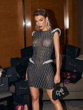 Load image into Gallery viewer, Tamara Snake Rhinestone Embellished Mesh Dress In Black
