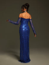 Load image into Gallery viewer, Tavorian Off Shoulder Sequin Split Maxi Dress
