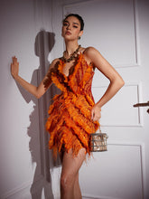 Load image into Gallery viewer, Theia Feather Trimmed Embroidered Mini Dress
