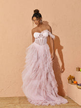 Load image into Gallery viewer, Titania One Shoulder Tulle Maxi Dress In Blush
