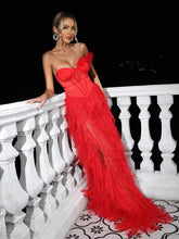 Load image into Gallery viewer, Titania One Shoulder Tulle Maxi Dress In Red
