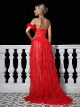 Load image into Gallery viewer, Titania One Shoulder Tulle Maxi Dress In Red
